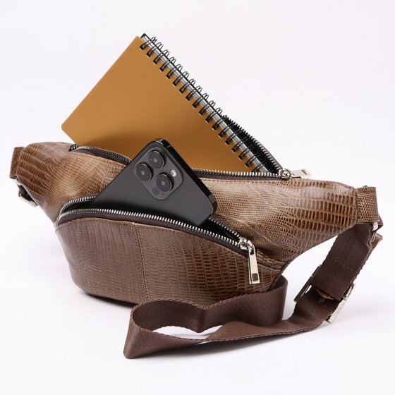 کیف کمری طرح شاهین چرم لیزارد کرم