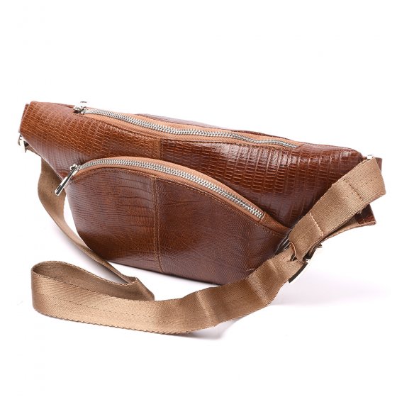 کیف کمری طرح شاهین چرم لیزارد عسلی