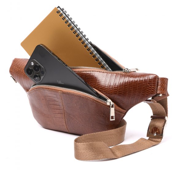 کیف کمری طرح شاهین چرم لیزارد عسلی