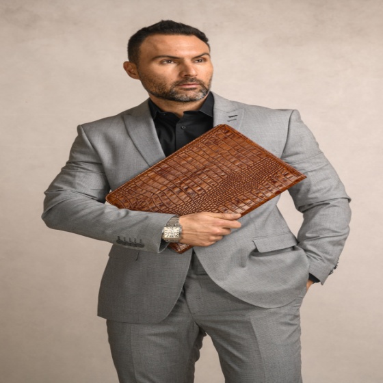 کیف کلاسوری چرم کروکودیل عسلی