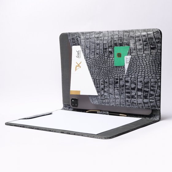 کیف کلاسوری چرم کروکودیل طوسی