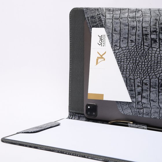 کیف کلاسوری چرم کروکودیل طوسی