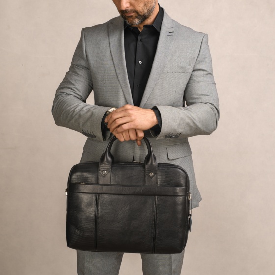 کیف اداری طرح آتش چرم لیزارد مشکی