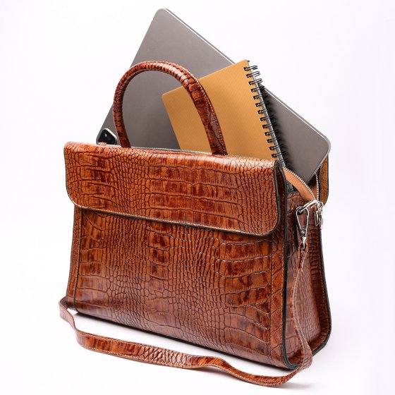 کیف اداری زنانه طرح مینی ساشا چرم کروکودیل عسلی