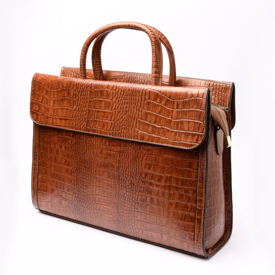 کیف اداری طرح ساشا چرم کروکودیل عسلی