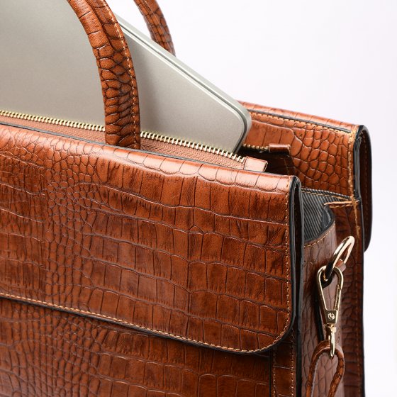 کیف اداری طرح ساشا چرم کروکودیل عسلی