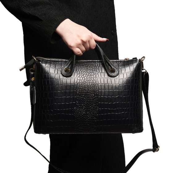 کیف مجلسی زنانه طرح افروز چرم کروکودیل مشکی