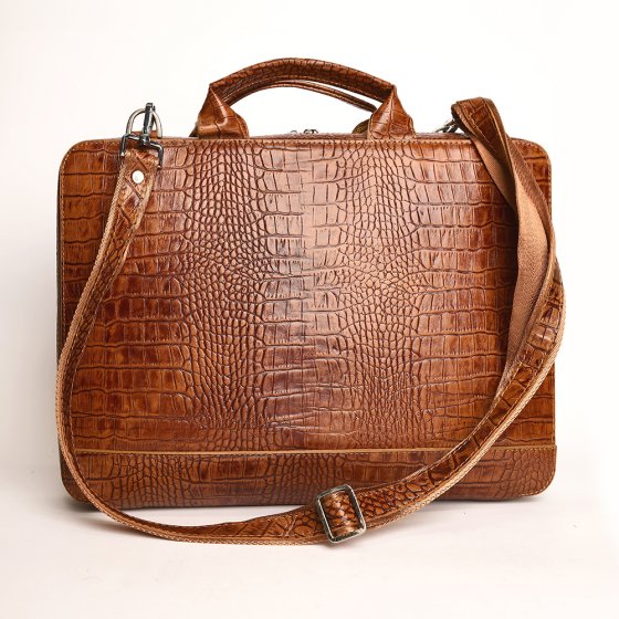 کیف اداری طرح مارسی چرم کروکودیل عسلی