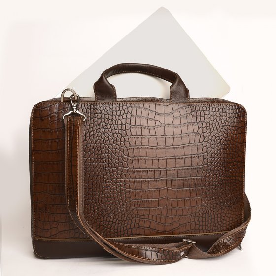 کیف اداری طرح مارسی چرم کروکودیل قهوه ای