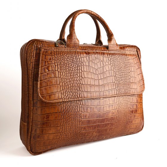 کیف اداری طرح شهیاد چرم کروکودیل عسلی