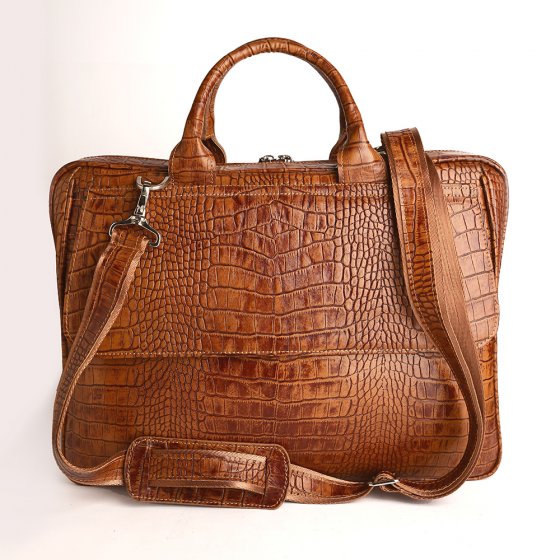 کیف اداری طرح شهیاد چرم کروکودیل عسلی
