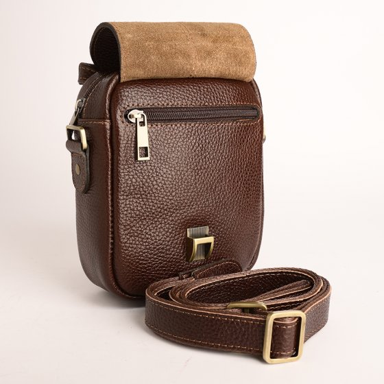 کیف دوشی مردانه طرح نگین کوچک چرم فلوتر قهوه ای