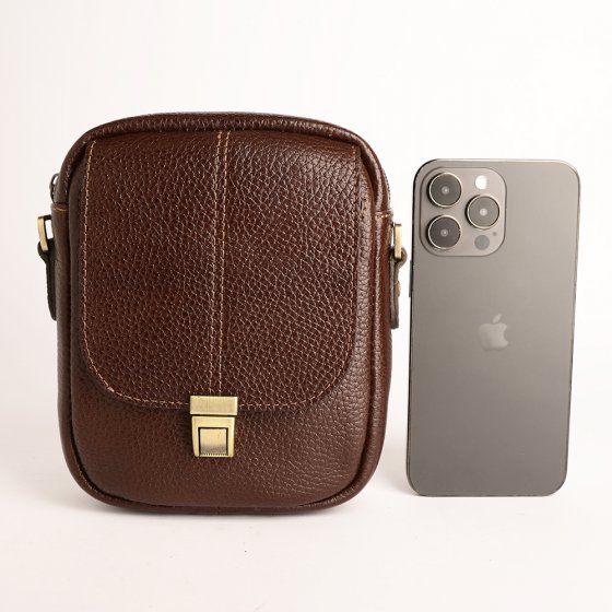 کیف دوشی مردانه طرح نگین کوچک چرم فلوتر قهوه ای