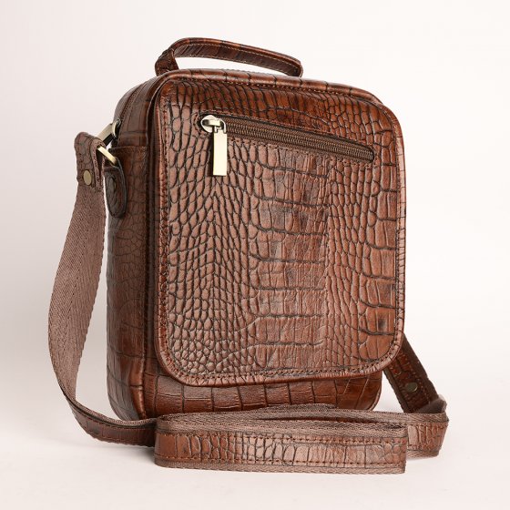 کیف کراس بادی مردانه طرح فارا چرم کروکودیل قهوه ای