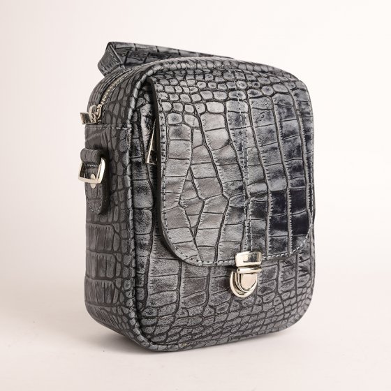 کیف دوشی مردانه طرح نگین کوچک چرم کروکودیل طوسی