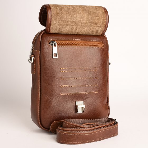 کیف دوشی مردانه طرح نگین بزرگ چرم ساده عسلی