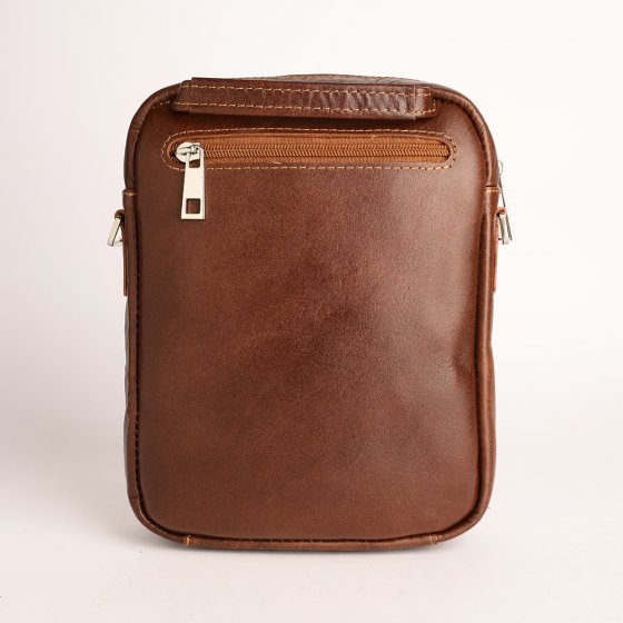 کیف دوشی مردانه طرح نگین بزرگ چرم ساده عسلی