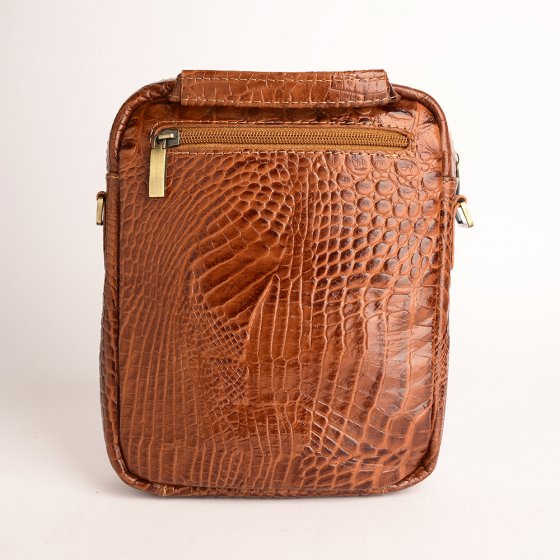 کیف دوشی مردانه طرح نگین بزرگ چرم کروکودیل عسلی