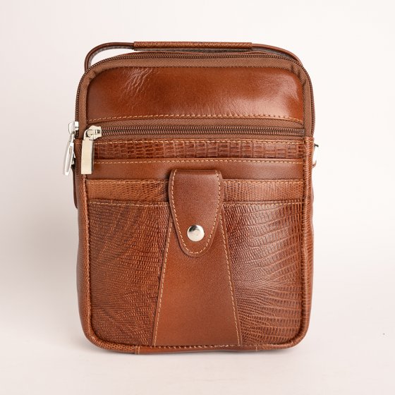 کیف کراس بادی مردانه طرح مینی اطلس چرم لیزارد عسلی