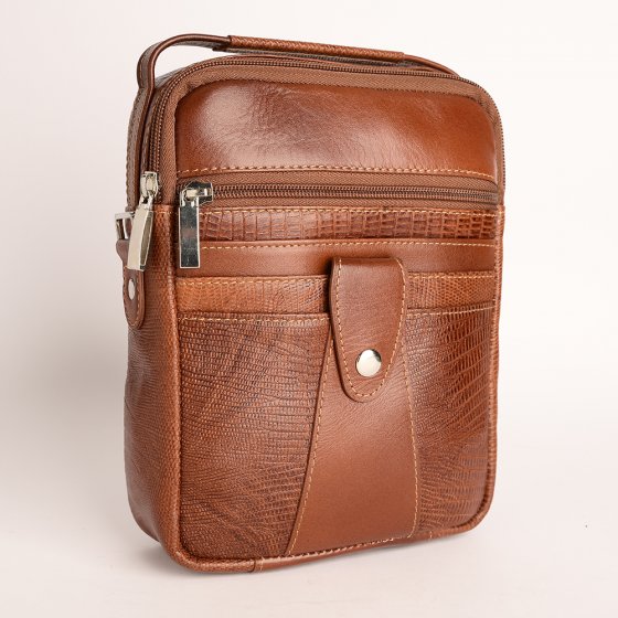 کیف کراس بادی مردانه طرح مینی اطلس چرم لیزارد عسلی