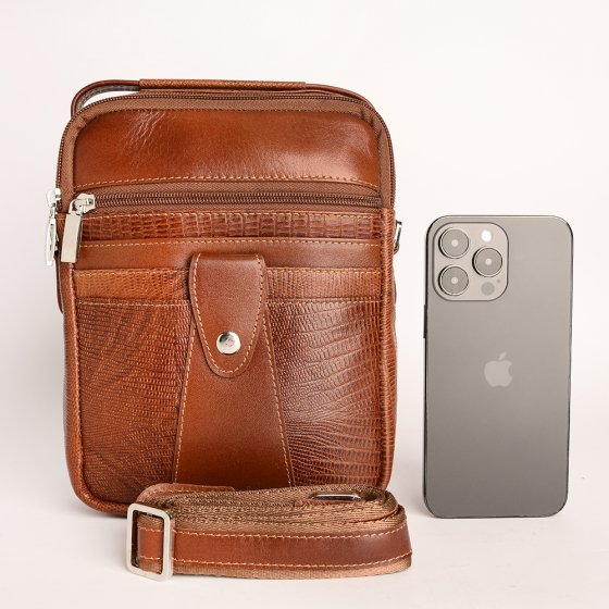 کیف کراس بادی مردانه طرح مینی اطلس چرم لیزارد عسلی