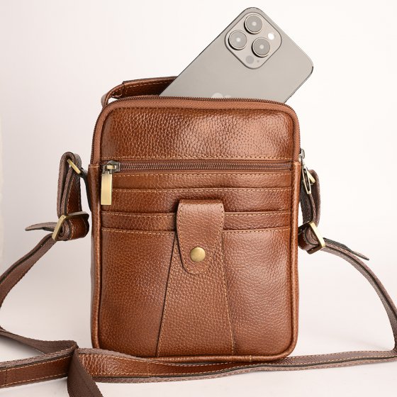 کیف کراس بادی مردانه طرح مینی اطلس چرم فلوتر عسلی