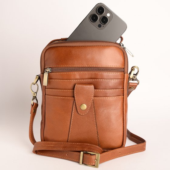 کیف کراس بادی مردانه طرح مینی اطلس چرم ساده عسلی