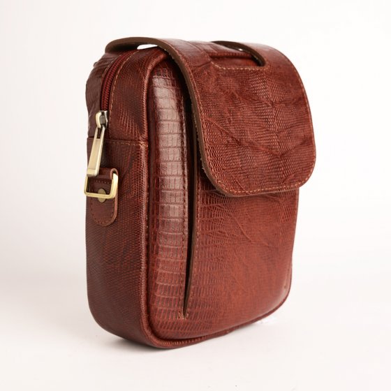 کیف کراس بادی مردانه طرح اسپرت چرم لیزارد زرشکی