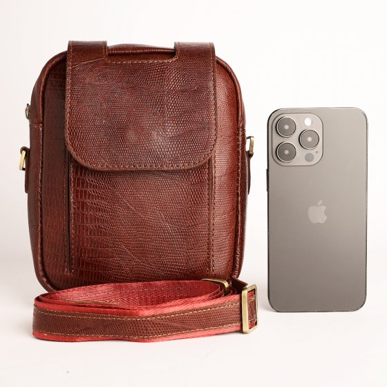 کیف کراس بادی مردانه طرح اسپرت چرم لیزارد زرشکی