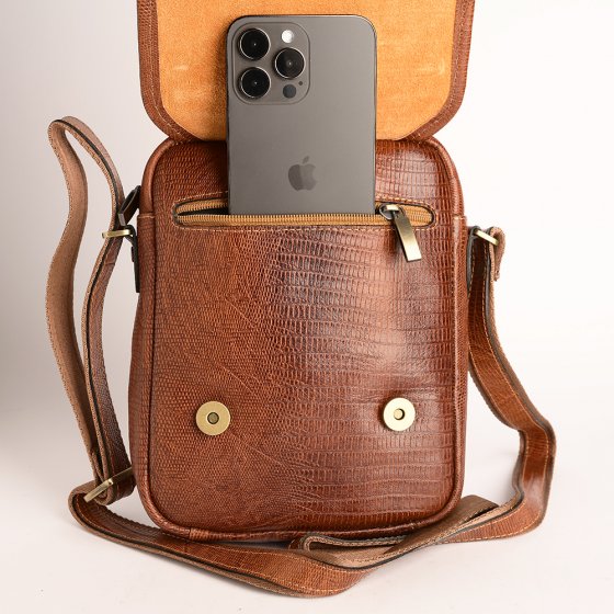 کیف کراس بادی مردانه طرح فارا چرم لیزارد عسلی