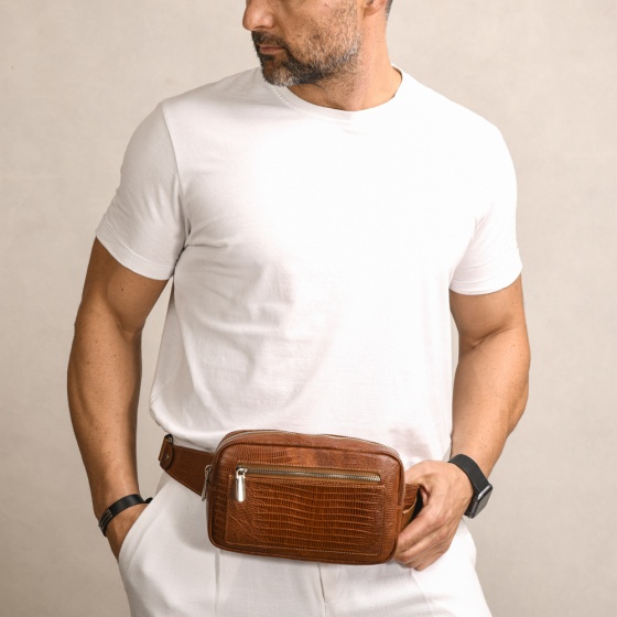 کیف کمری طرح داریوش چرم لیزارد عسلی