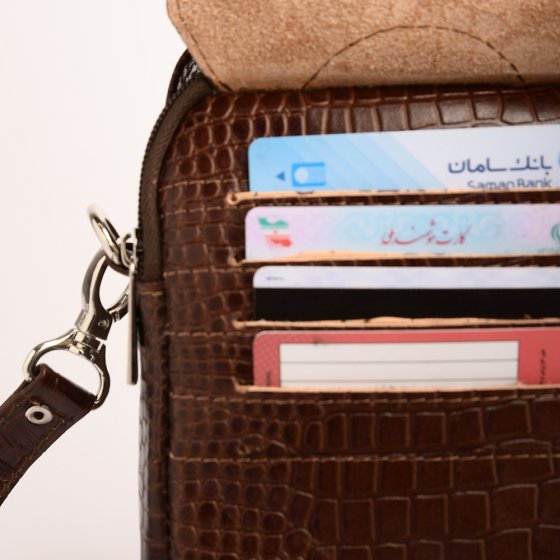 کیف کراس بادی مردانه طرح آیریک چرم کروکودیل قهوه ای