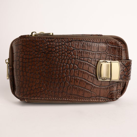 کیف کراس بادی مردانه طرح آگرین چرم کروکودیل قهوه ای B1