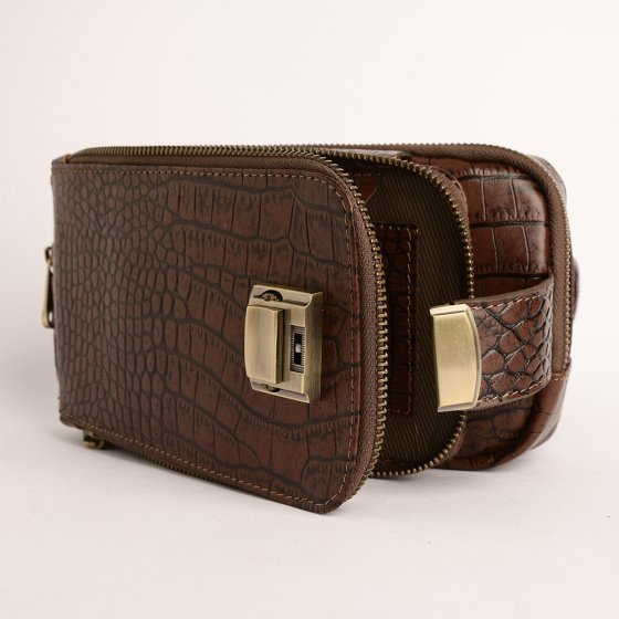 کیف کراس بادی مردانه طرح آگرین چرم کروکودیل قهوه ای