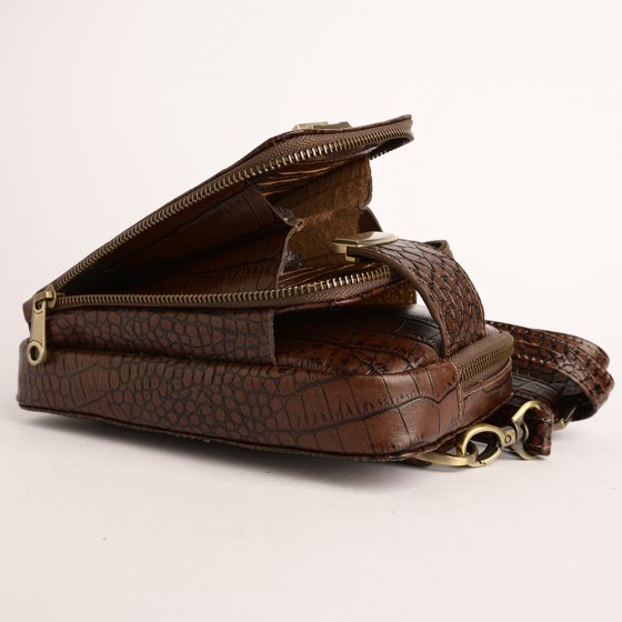 کیف کراس بادی مردانه طرح آگرین چرم کروکودیل قهوه ای