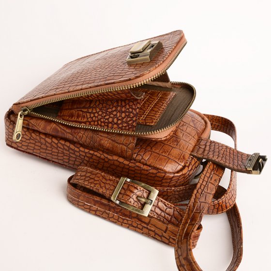 کیف کراس بادی مردانه طرح آگرین چرم کروکودیل عسلی
