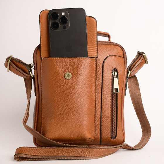 کیف دوشی کراس بادی مردانه طرح هیراد چرم فلوتر عسلی