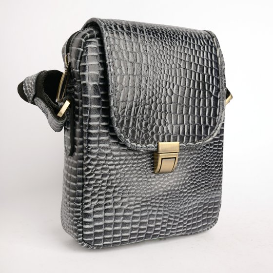 کیف کراس بادی مردانه طرح البرز چرم کروکودیل طوسی