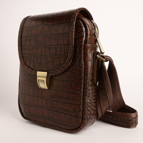 کیف کراس بادی مردانه طرح البرز چرم کروکودیل قهوه ای