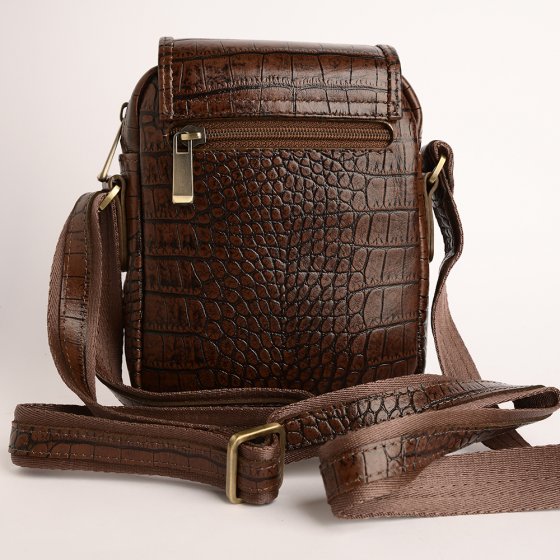 کیف کراس بادی مردانه طرح البرز چرم کروکودیل قهوه ای