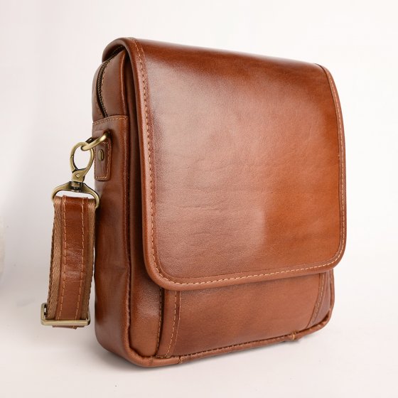 کیف کراس بادی مردانه طرح آرشام چرم ساده عسلی