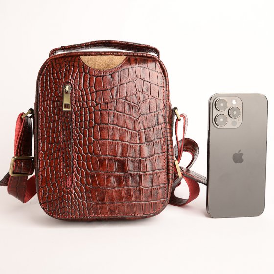 کیف کراس بادی مردانه طرح آیریک بزرگ چرم کروکودیل زرشکی