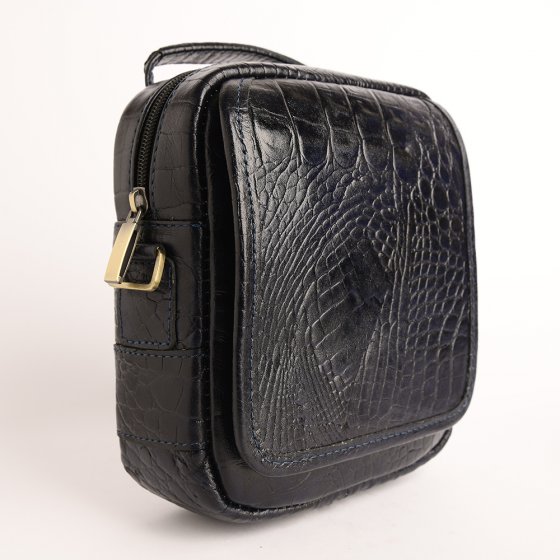 کیف کراس بادی مردانه طرح کایسر چرم کروکودیل سرمه ای