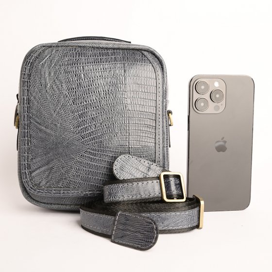 کیف کراس بادی مردانه طرح کایسر چرم لیزارد طوسی