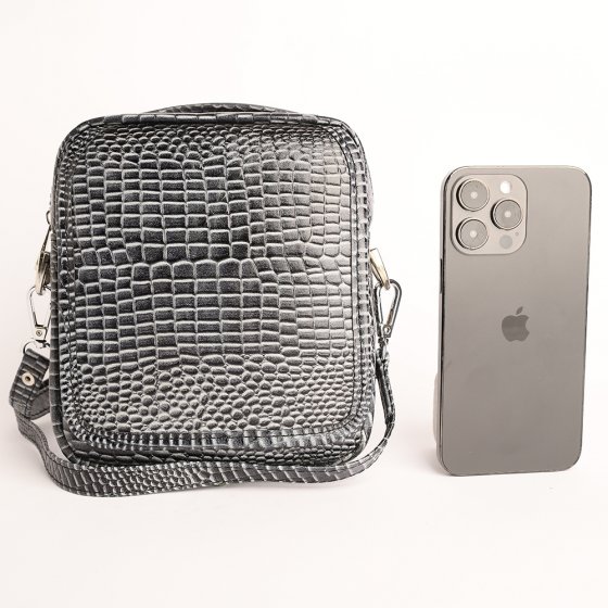 کیف کراس بادی مردانه طرح کایسر چرم کروکودیل طوسی