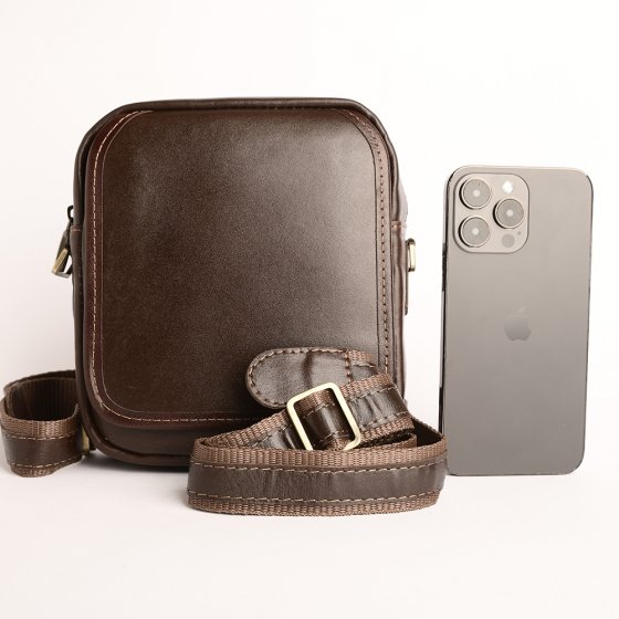 کیف کراس بادی مردانه طرح کایسر چرم ساده قهوه ای