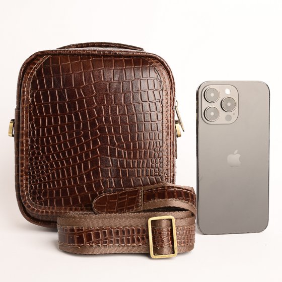 کیف کراس بادی مردانه طرح کایسر چرم کروکودیل قهوه ای