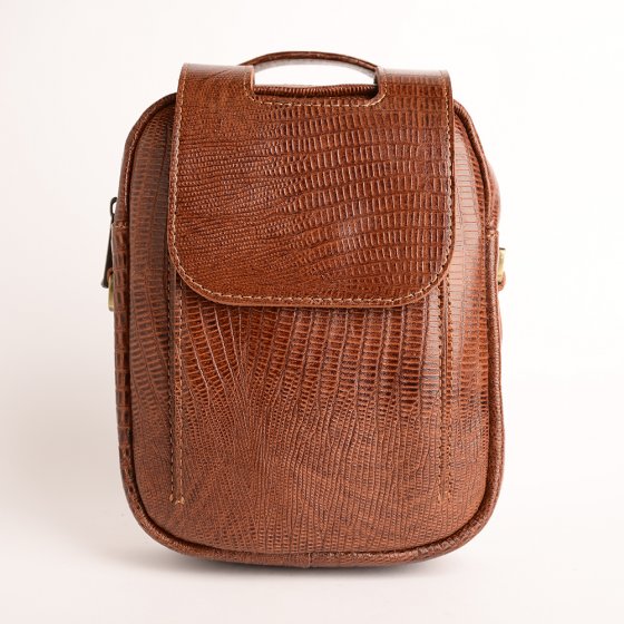 کیف کراس بادی مردانه طرح اسپرت چرم لیزارد عسلی