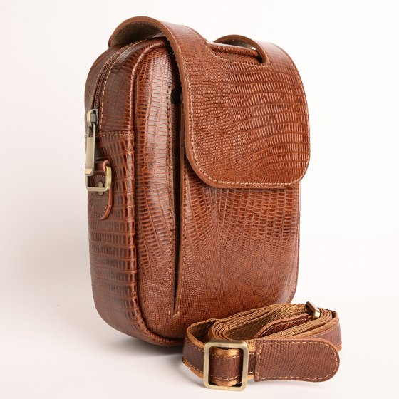 کیف کراس بادی مردانه طرح اسپرت چرم لیزارد عسلی