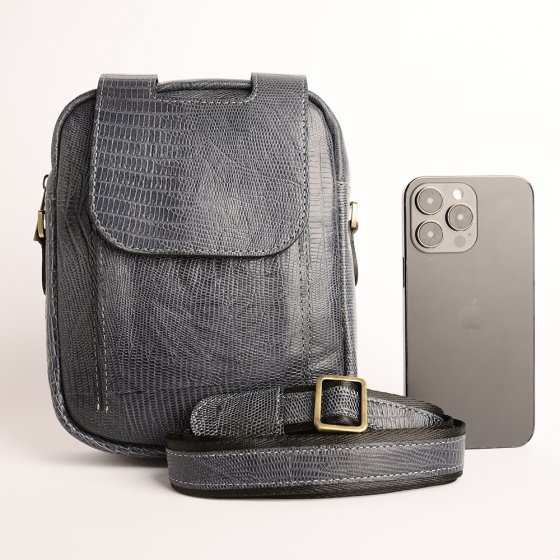 کیف کراس بادی مردانه طرح اسپرت چرم لیزارد طوسی